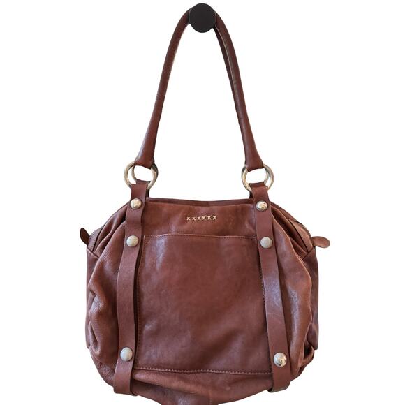 Sundance Genuine Leather Brown Tote Shoulder Satchel Hobo Handbag Boho Chic - Picture 1 of 12
